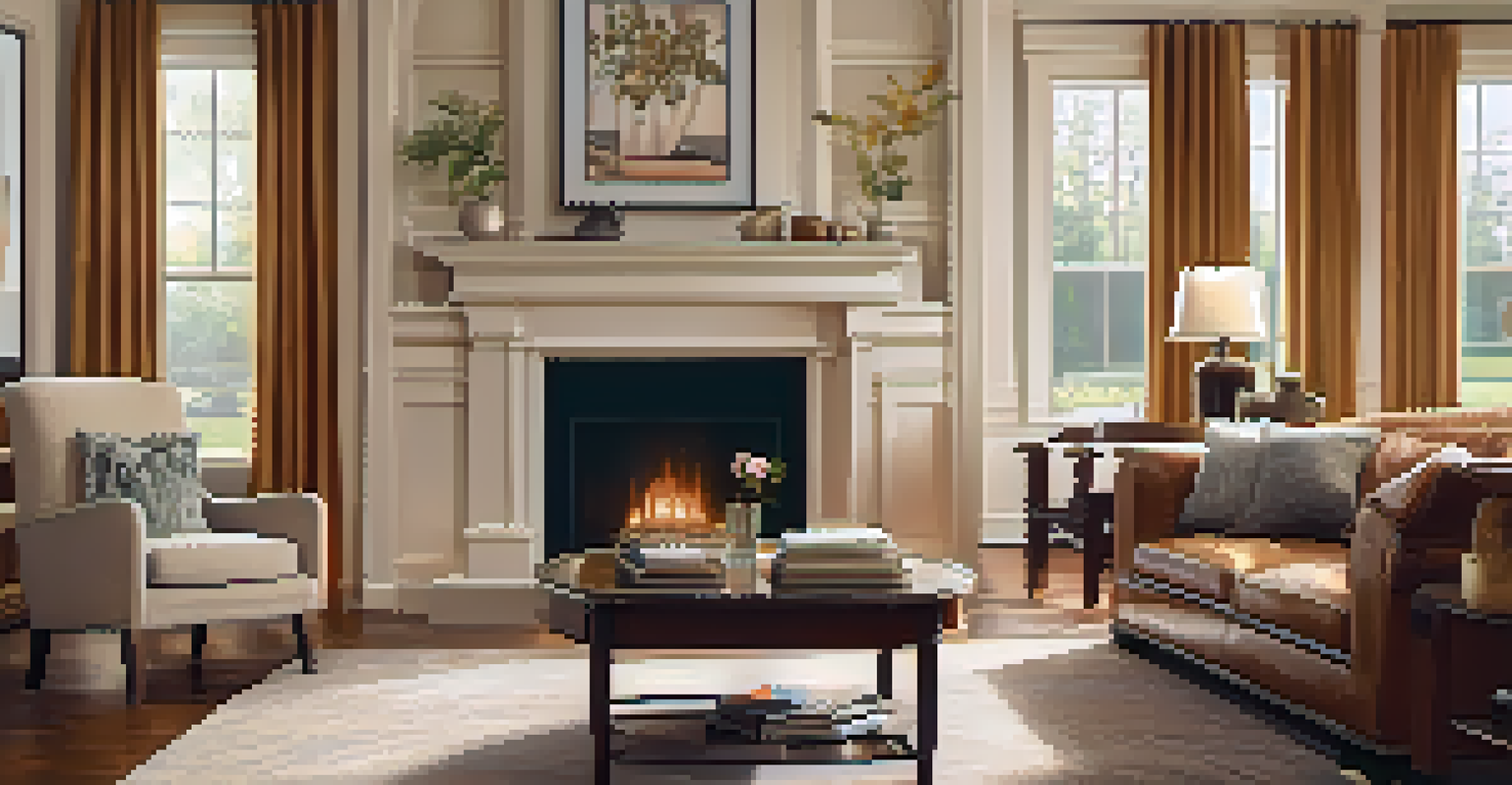 A family discussing financial matters in a cozy living room with a fireplace.