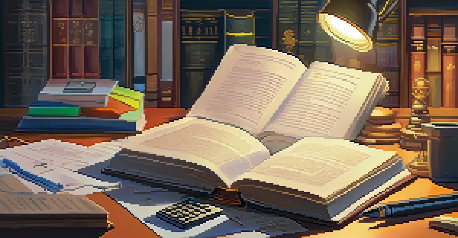An open book on tax regulations with a calculator and colorful sticky notes, set in a cozy study with bookshelves and warm lighting.