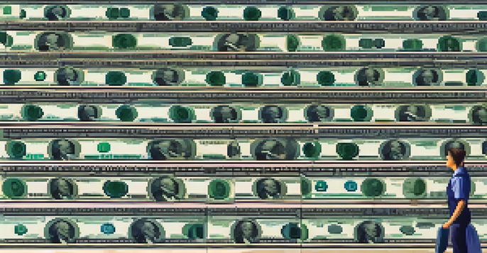 An illustration showing a staircase made of money representing progressive taxation, with people of diverse backgrounds climbing it under a bright blue sky.