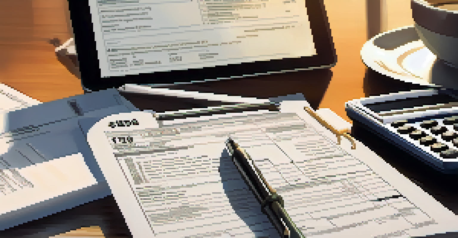 A close-up of a person filling out tax forms at a desk, with a calculator and coffee, highlighting tax compliance.