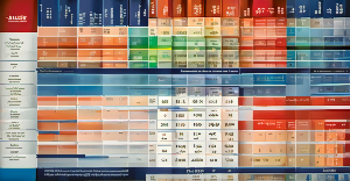 An illustration of a tax bracket chart with various income levels and tax rates, set against a blurred office background.