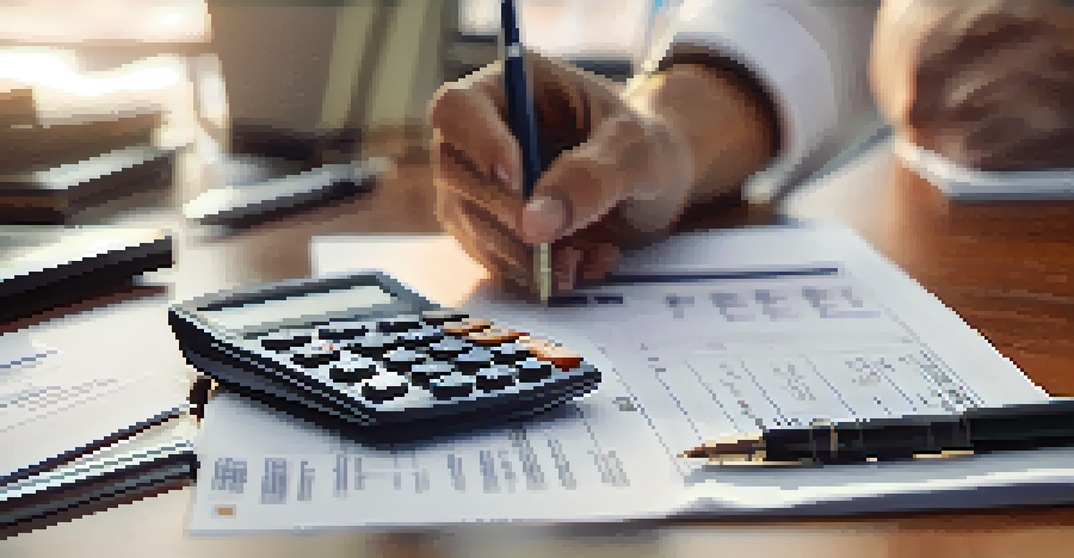 A hand completing IRS Form 8863 with a calculator and notepad in a bright setting.
