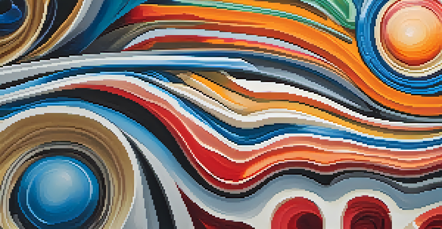 A close-up view of a colorful artwork, showcasing intricate details and textures.