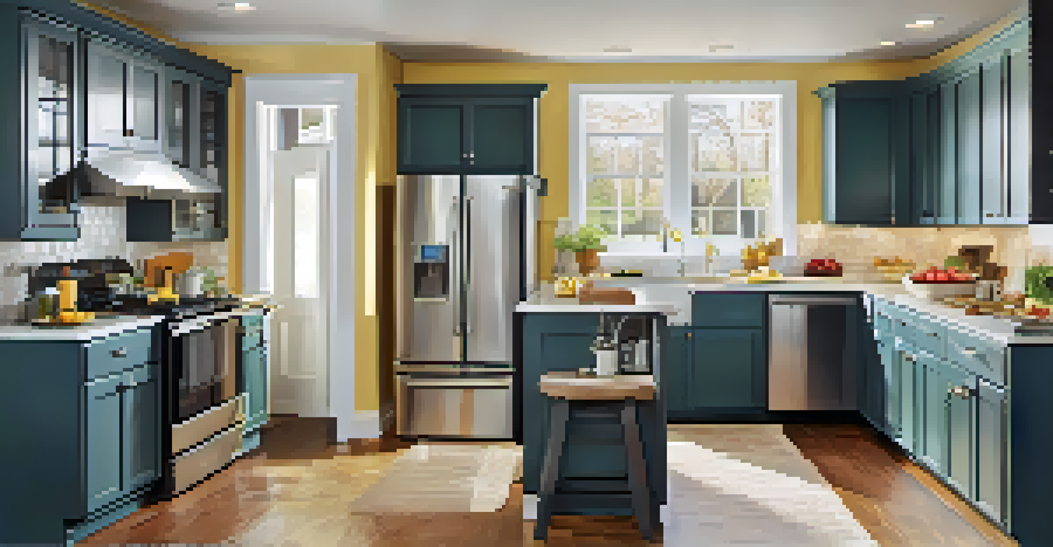 A renovated kitchen showing modern appliances and before-and-after improvements in a bright setting.