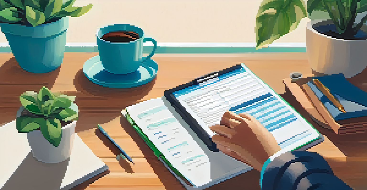 A person reviewing tax filing status on a tablet at an organized desk.