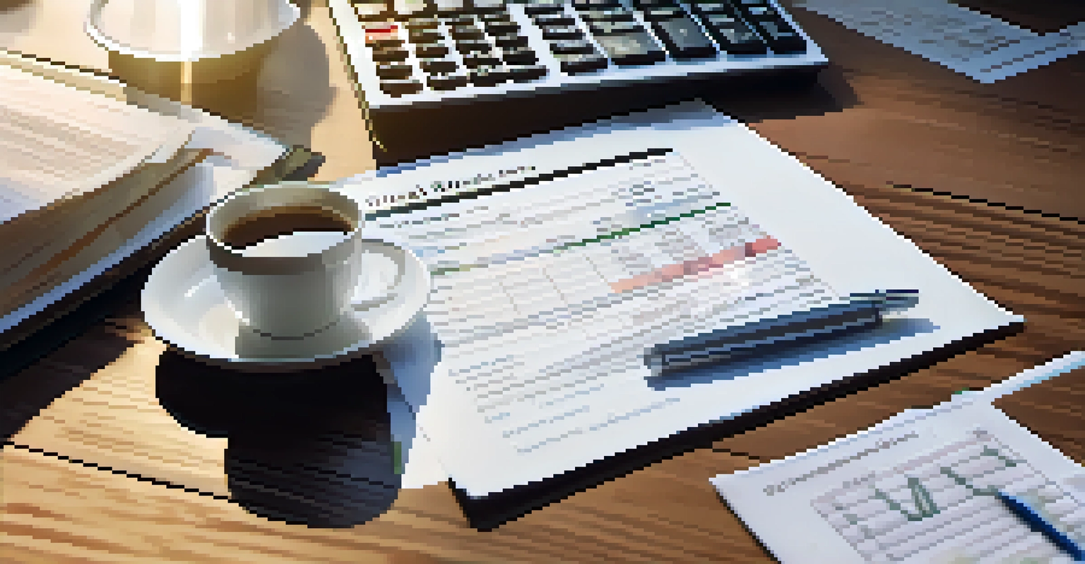 A close-up of a corporate tax document on a desk, accompanied by a calculator and coffee cup, illuminated by natural light.