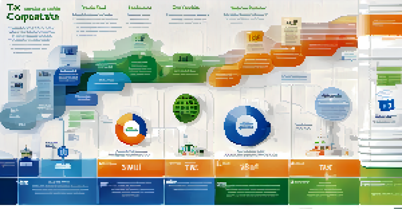 An infographic showing different types of corporate taxes with colorful icons and labels.
