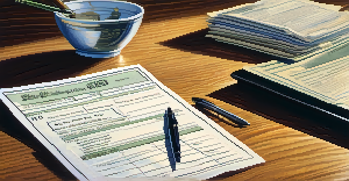 A close-up of a partially filled W-2 tax form on a wooden desk, with a pen next to it, illuminated by soft natural light.