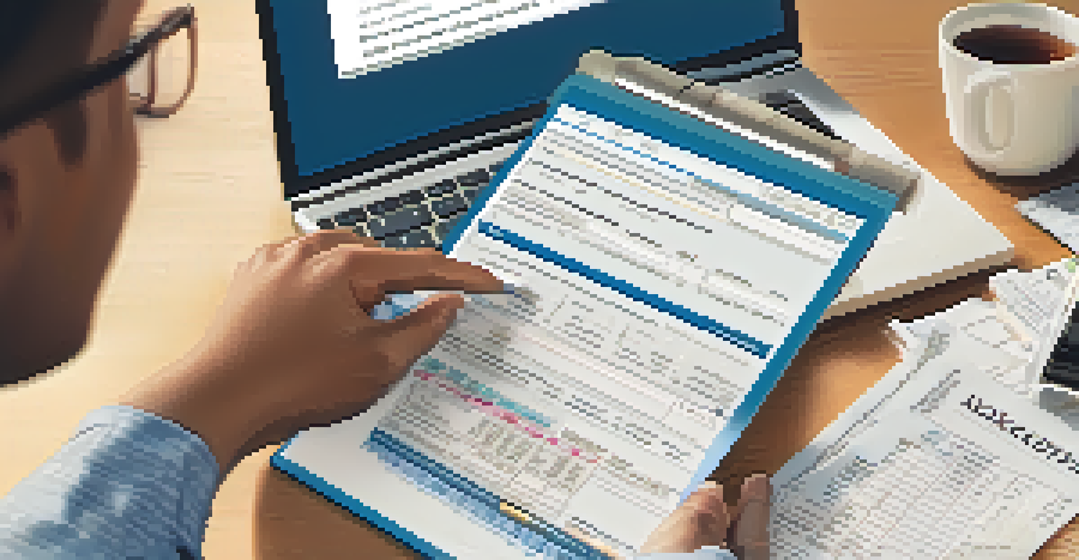 A close-up of hands typing on a laptop with tax software, surrounded by receipts and a calculator.