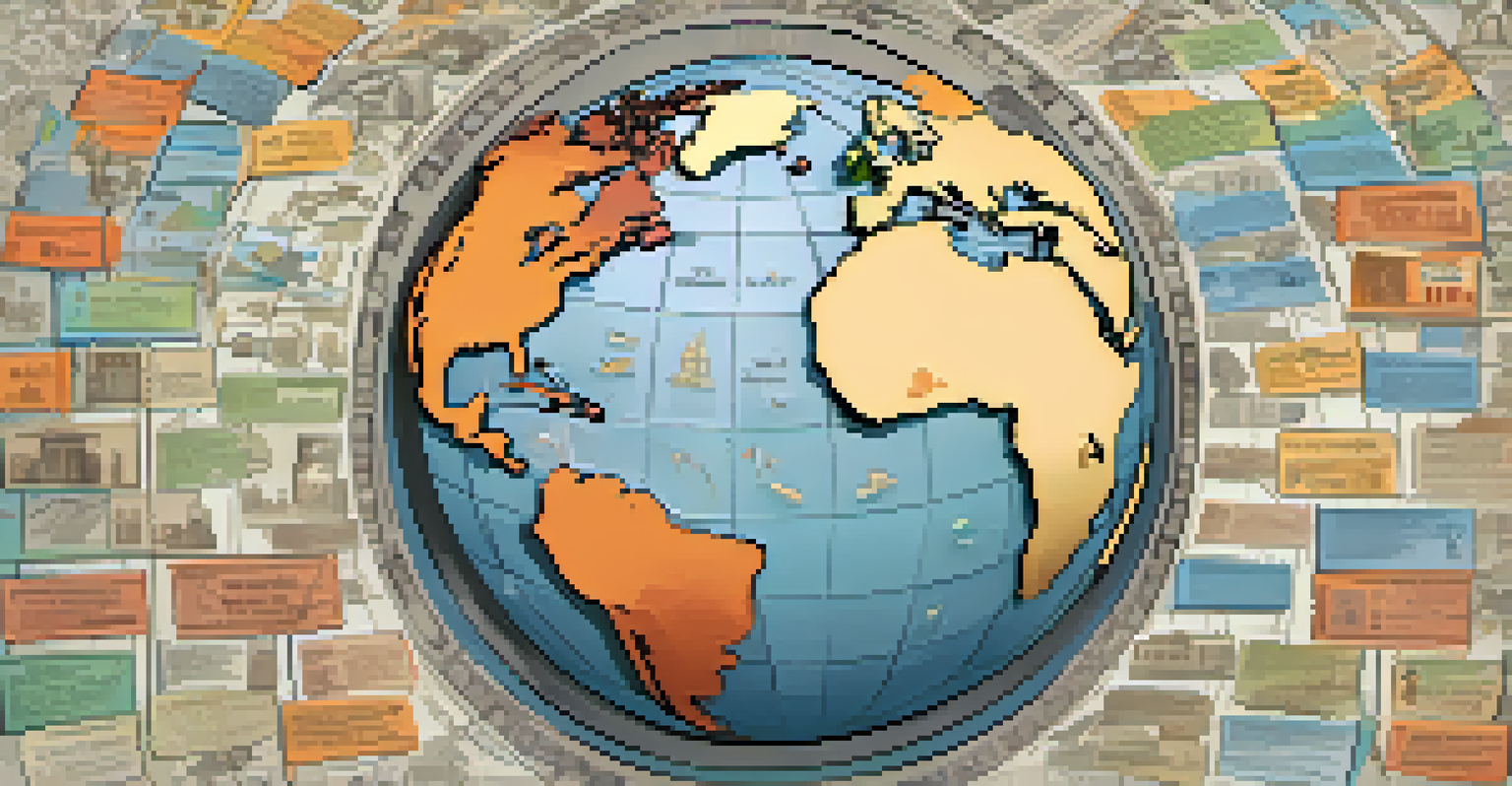 A globe with countries highlighted, surrounded by icons of education, healthcare, and infrastructure related to wealth taxes.