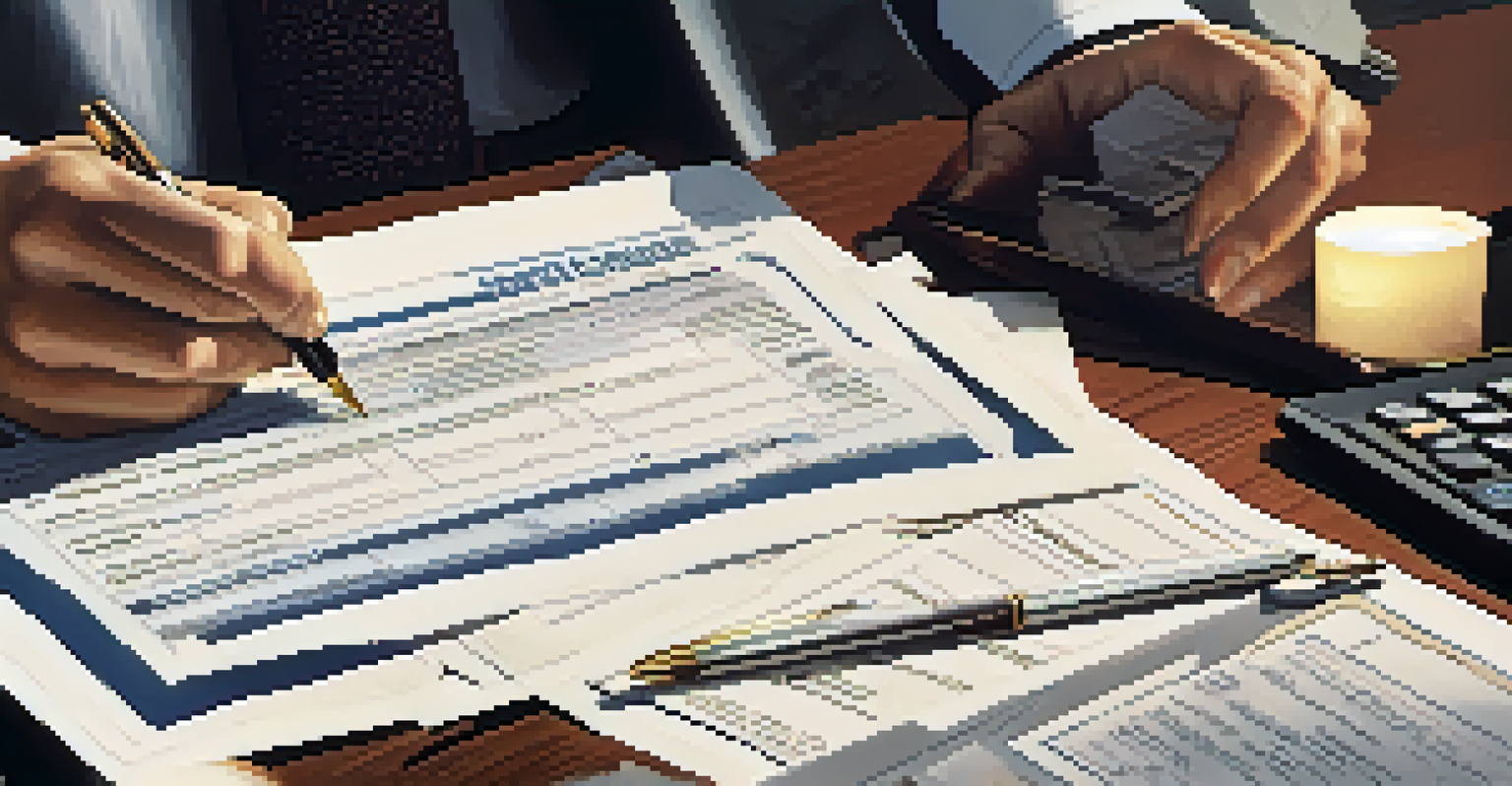 Close-up of hands filling out an estate tax return form, with documents and a calculator nearby, emphasizing diligence.