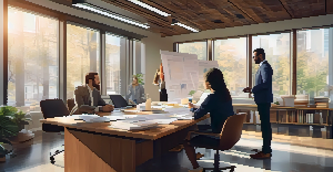 A diverse team of professionals in a bright office discussing an audit report, with charts on the screen and papers on the table.
