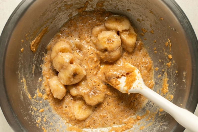 Banana bread batter being mixed