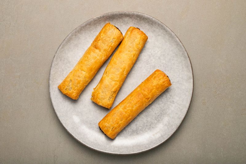 Air fried sausage rolls on a plate Air fried sausage rolls on a plate