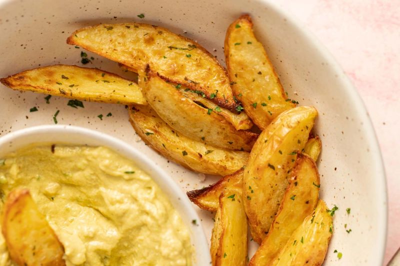 Air fried potato wedges with avocado dip Air fried potato wedges with avocado dip