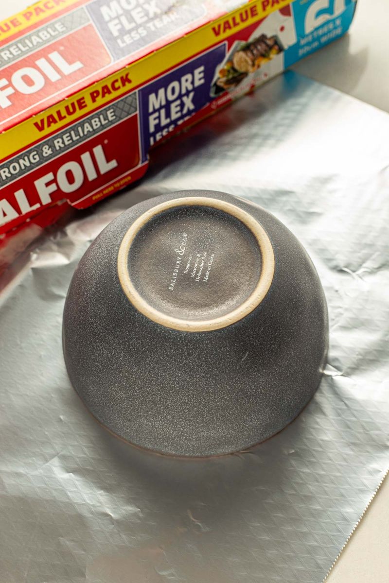 Upside down bowl on foil