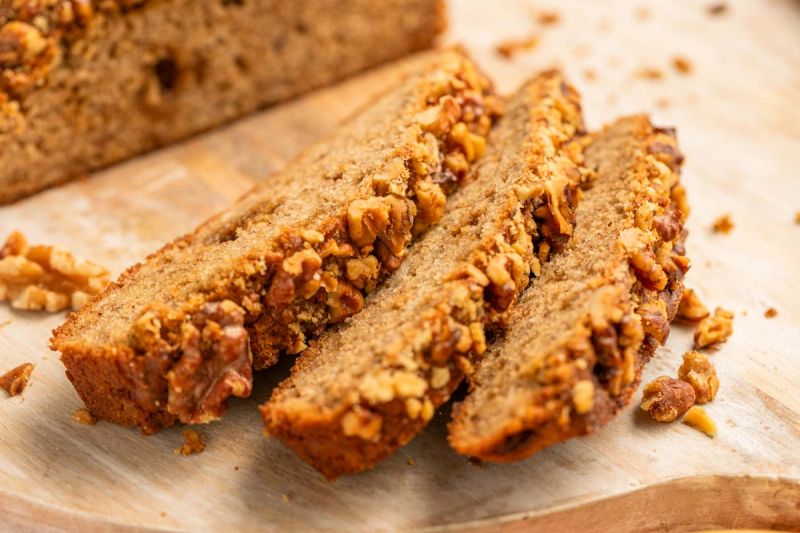 Slices of air fried banana bread Slices of air fried banana bread