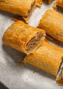 Air fried sausage rolls on a plate