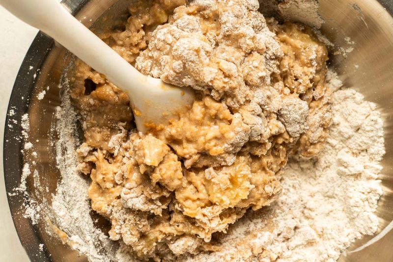 Mixing the banana bread batter