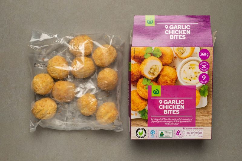 Frozen garlic chicken bites with packaging Frozen garlic chicken bites with packaging