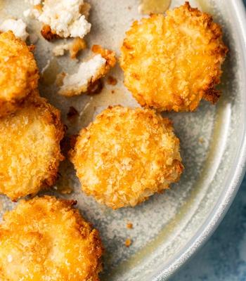Air fried goats cheese on a plate