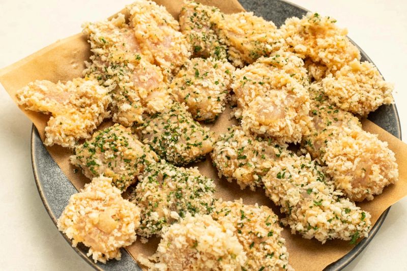 Plate of breaded chicken pieces