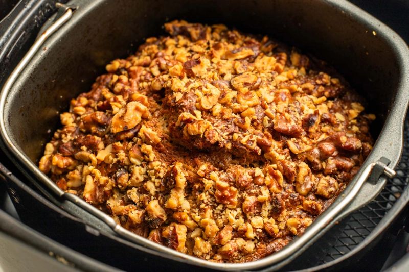 Air fried banana bread in a tin