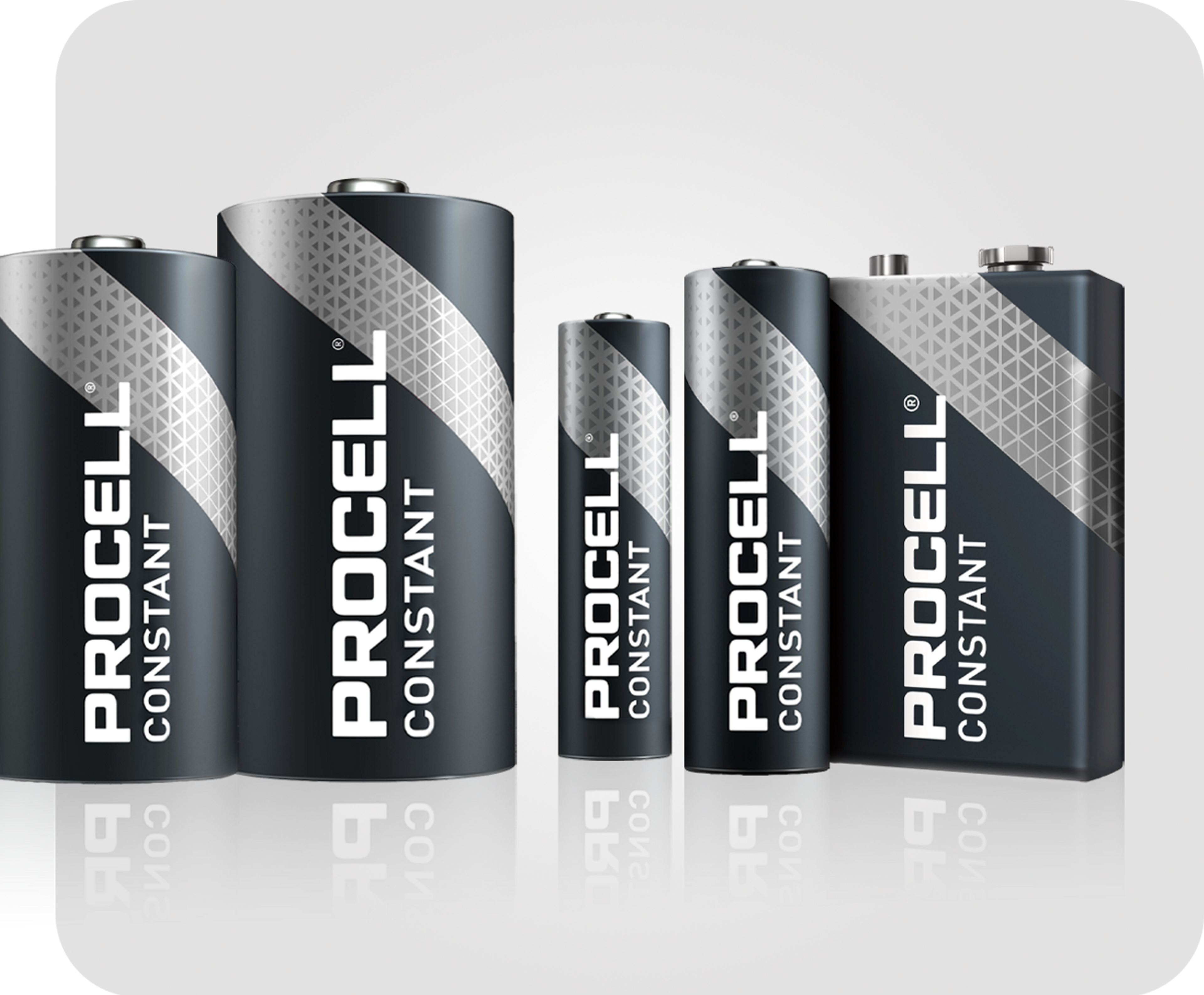 Image of various Duracell Coppertop batteries in popular sizes: AA, AAA, C, D and 9-volt.
