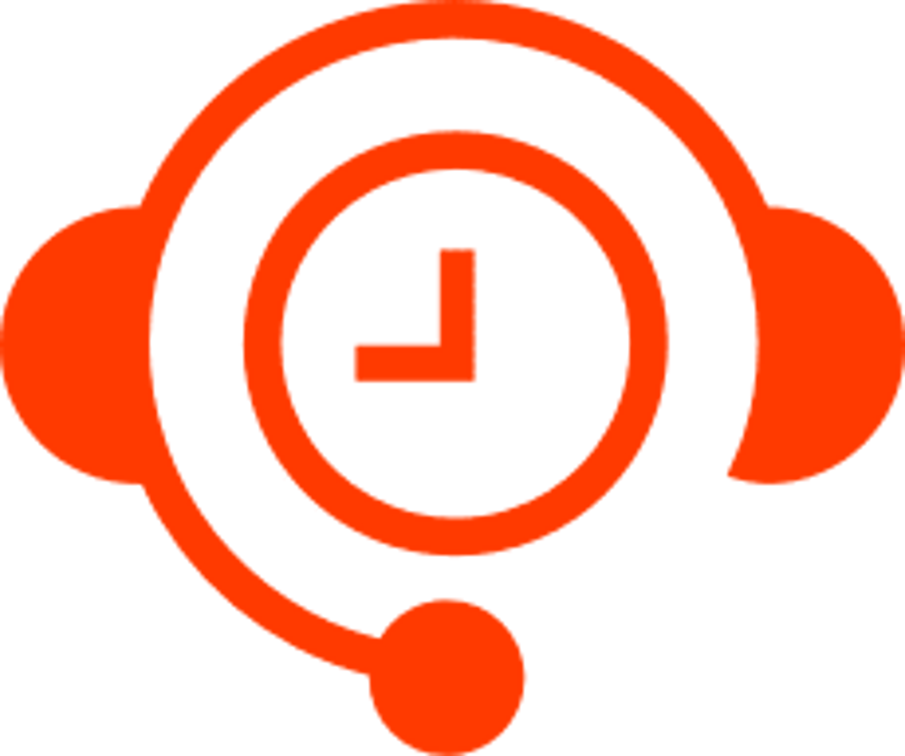 Icon of red headset with a clock inside it