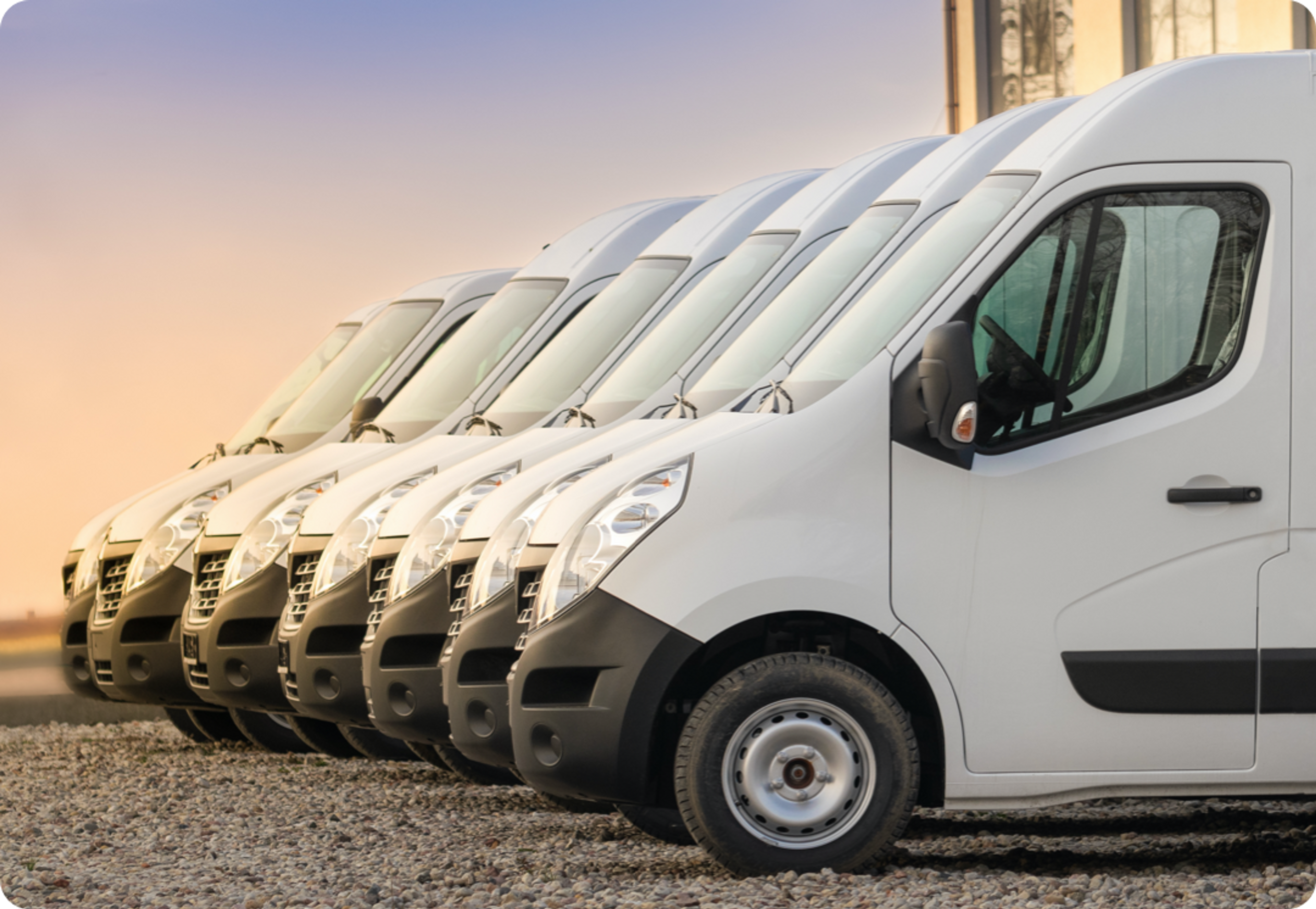Picture of 8 white fully stocked service vans for troubleshooting repairs