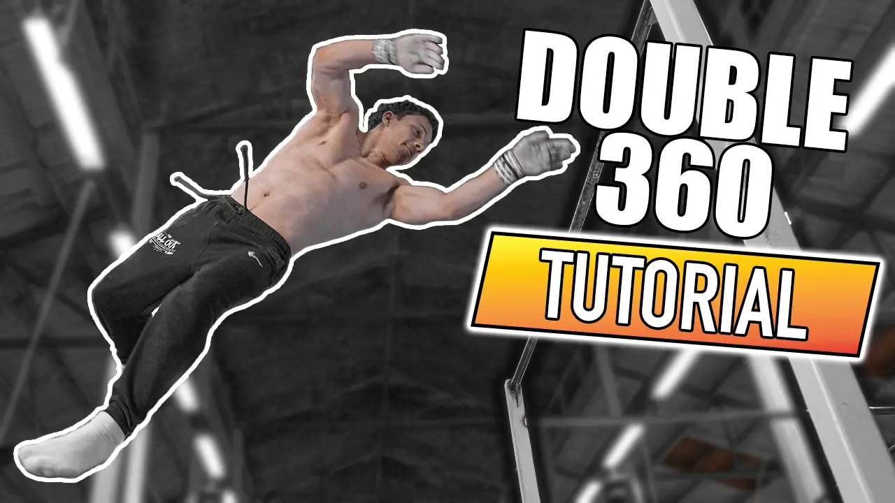 Atlet utför Double 360 freestyle calisthenics-trick