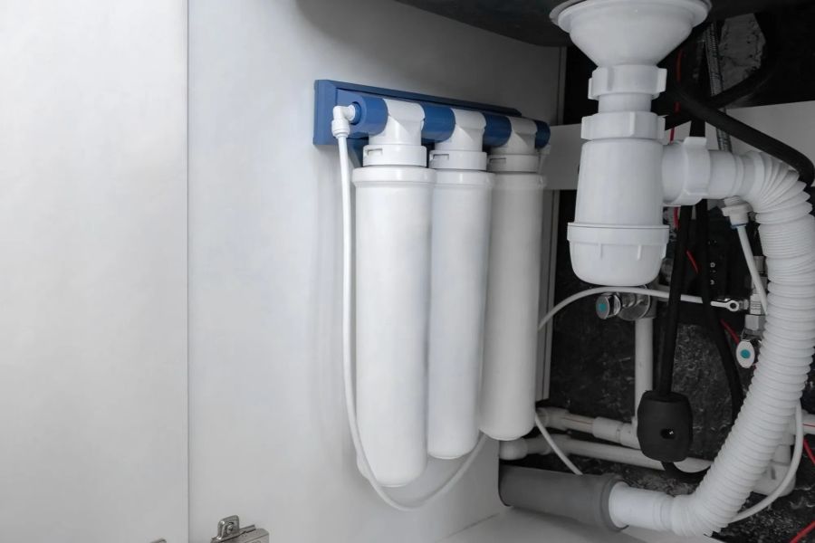 Modern kitchen tap delivering filtered under-sink water