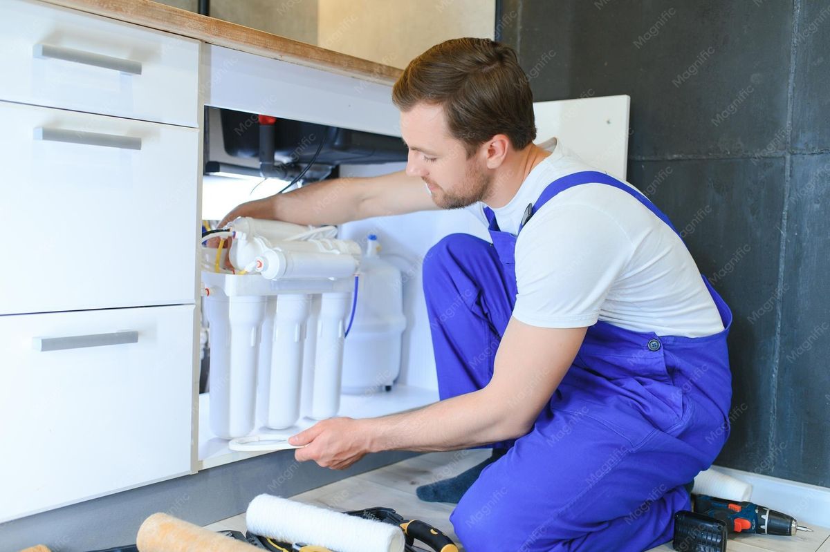 Professional technician installing a water filtration system in an Australian home