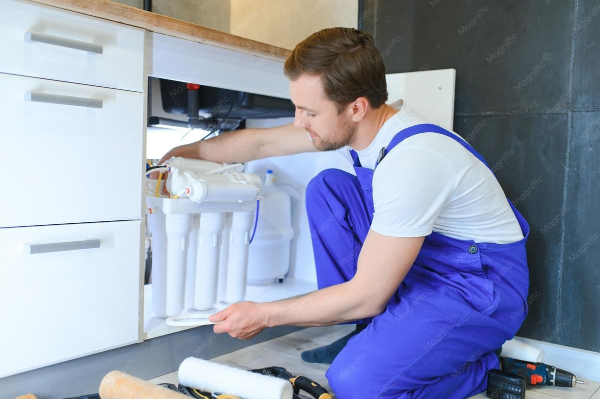 Professional technician installing a water filtration system in an Australian home