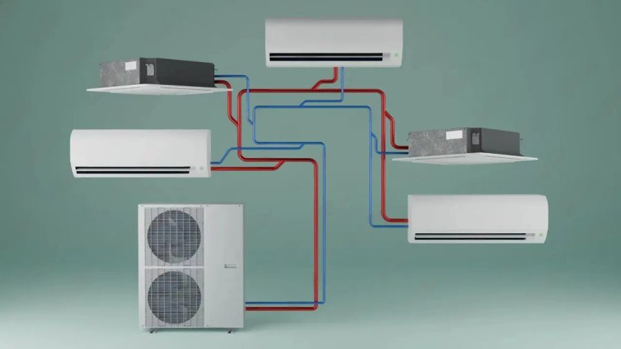 Multiple indoor air conditioning units in a modern interior