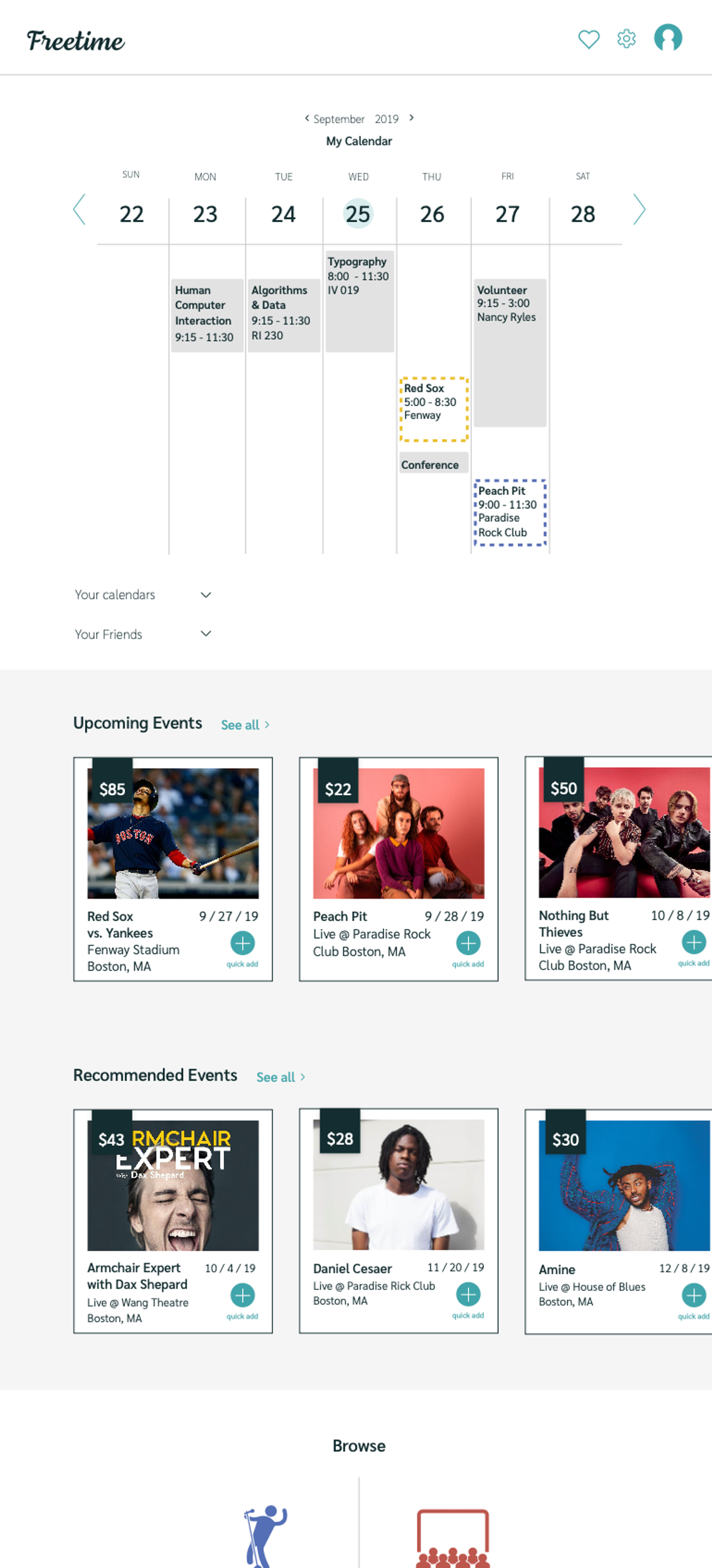 Freetime tablet view of entire home page