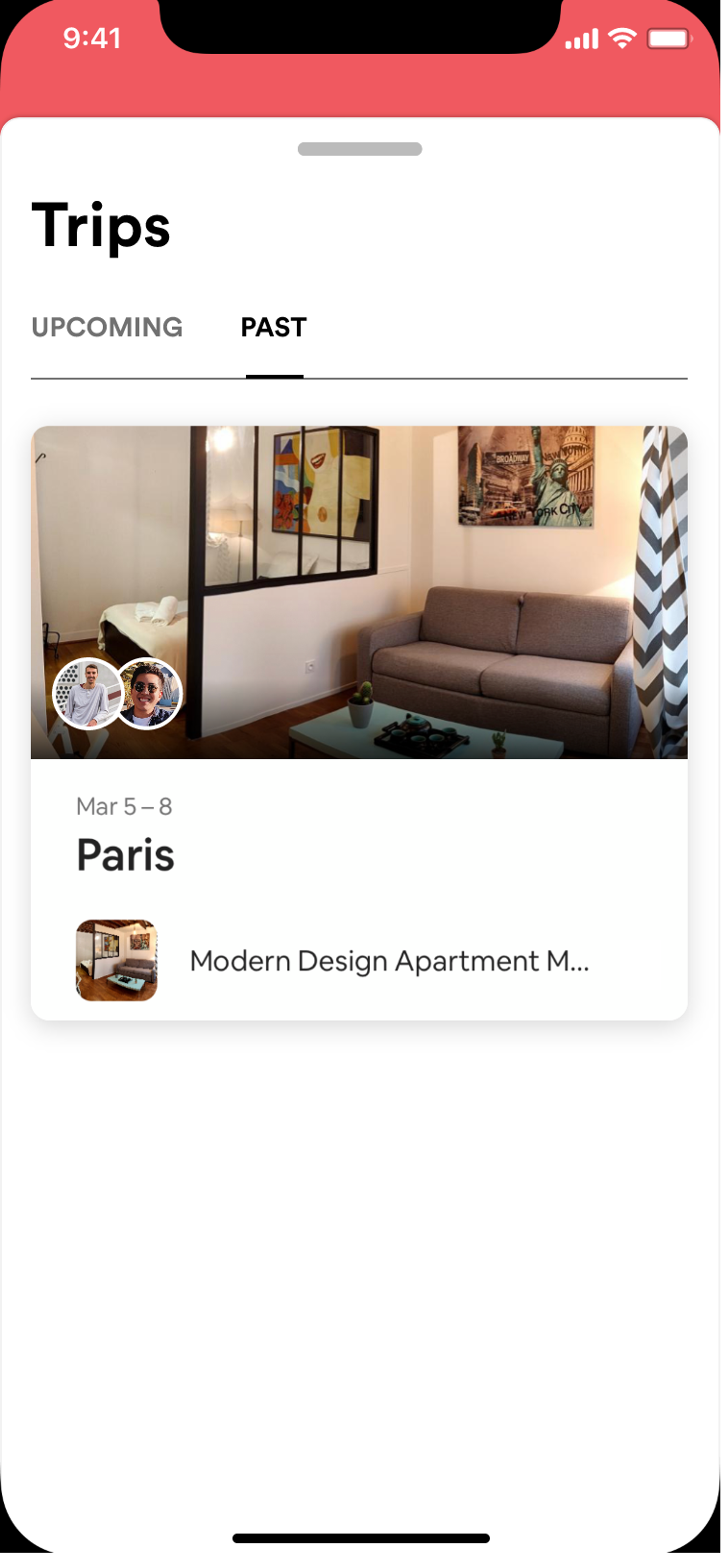 Postcards app past Airbnb trips