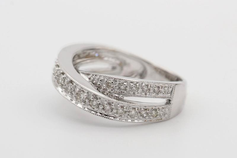 A diamond pavé crossover ring