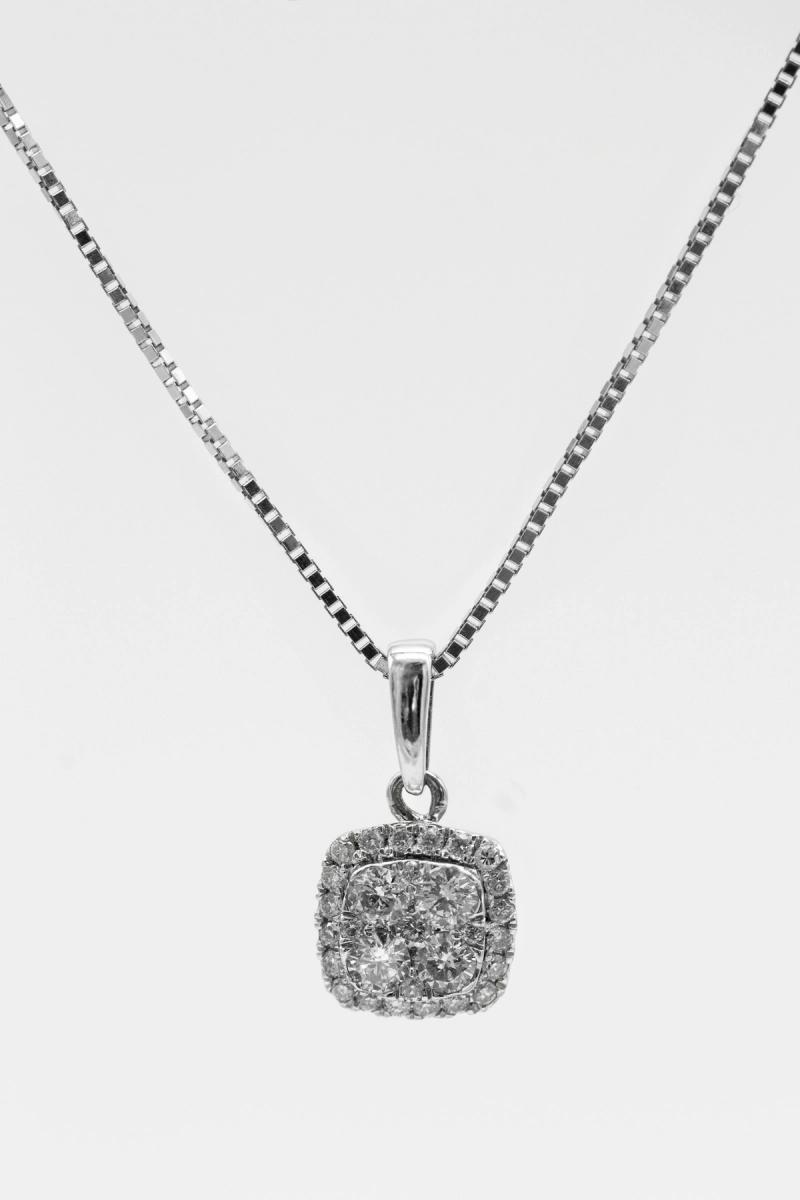 A small cushion halo diamond pendant