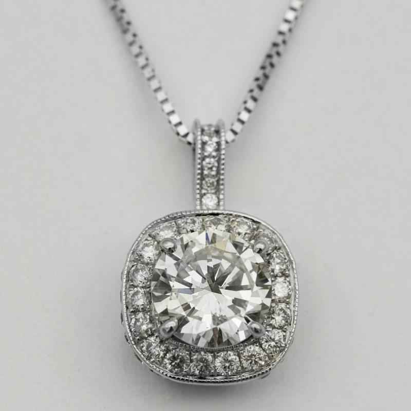 A cushion halo diamond pendant