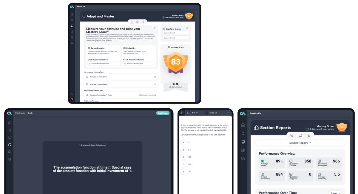 Screenshots of the CA platform's practice experience
