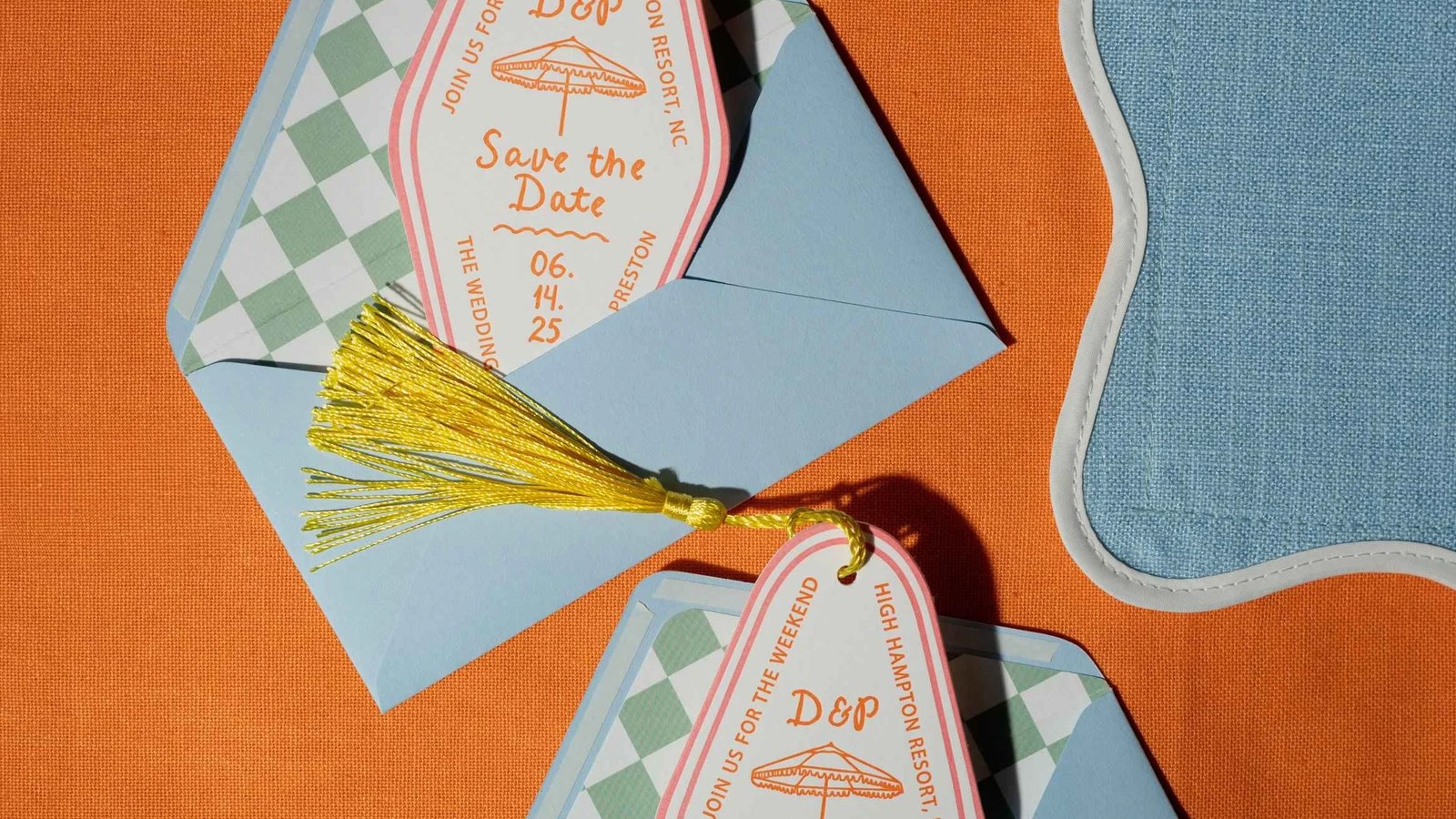 A playful save-the-date designed as a hotel key card, featuring hand-lettered typography and a line