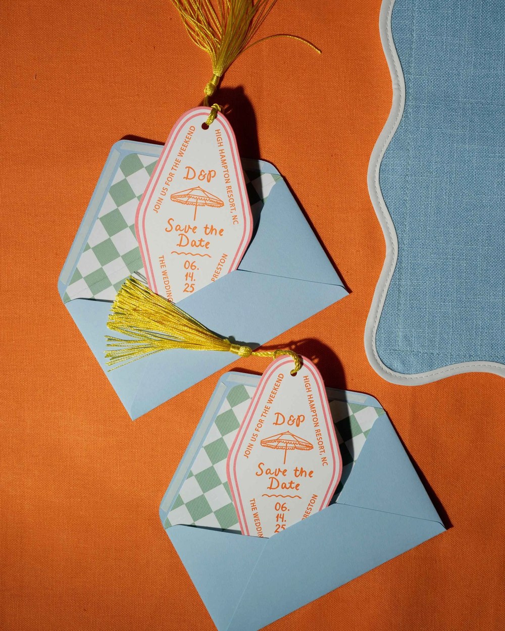 A playful save-the-date designed as a hotel key card, featuring hand-lettered typography and a line