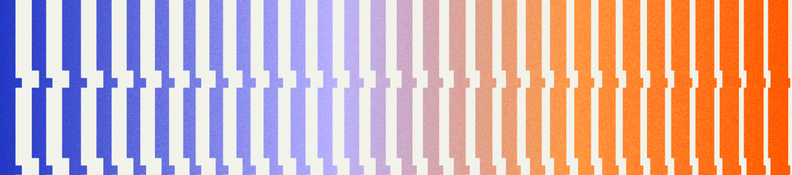 Band of vertical bars shading from blue through violet to orange