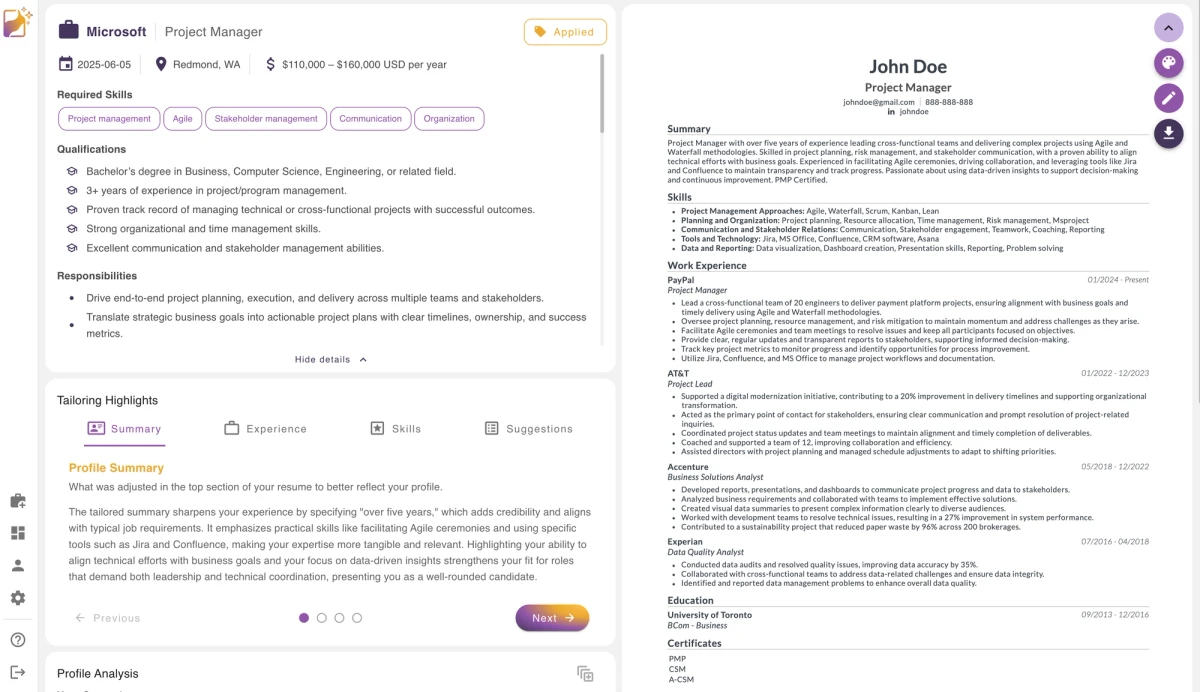 Tailor your resume to any job descriptions using Reztune