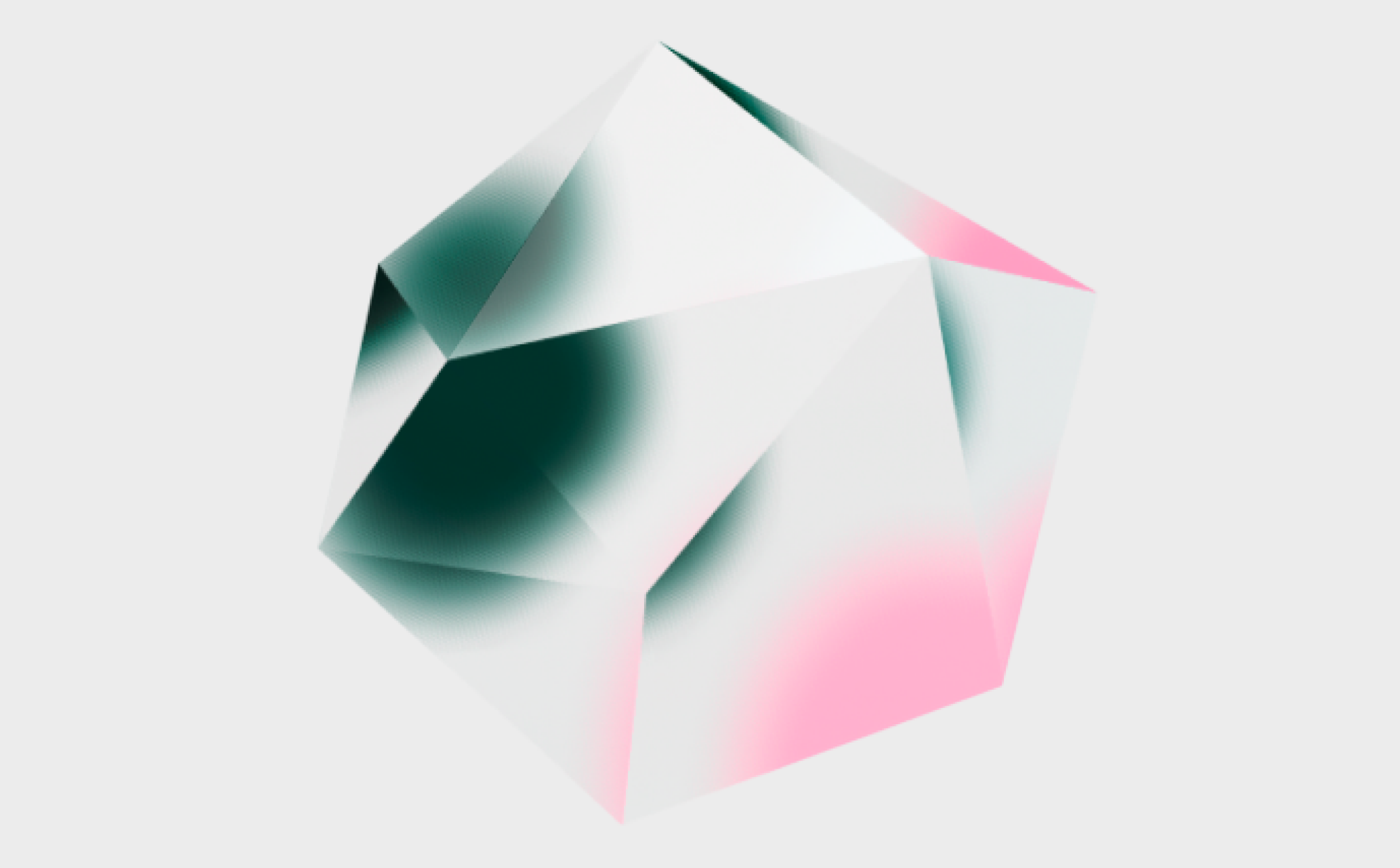 Faceted crystal illustration in green, pink and violet