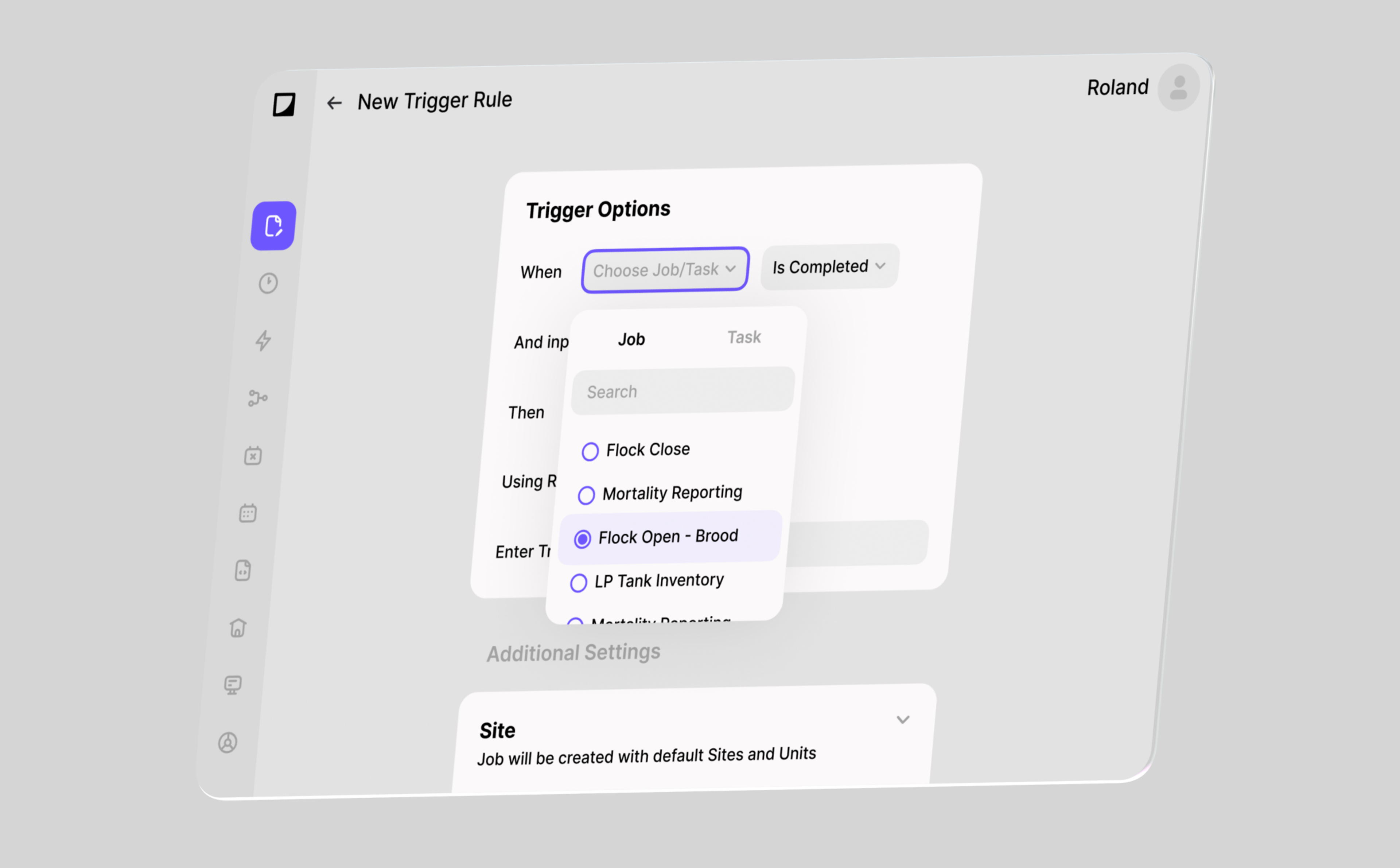 New trigger rule form on a phone