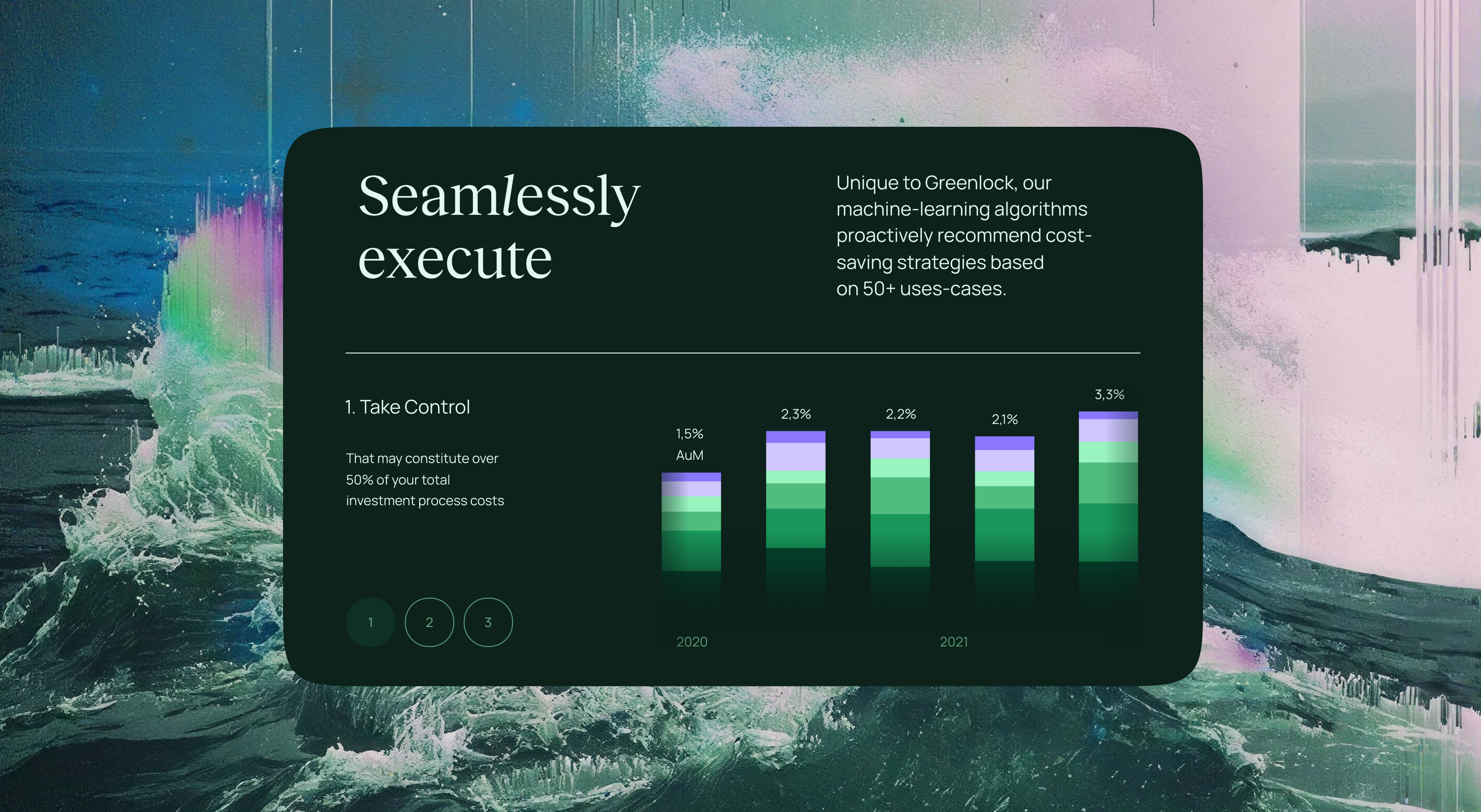 The “Seamlessly execute” screen over a photograph of waves