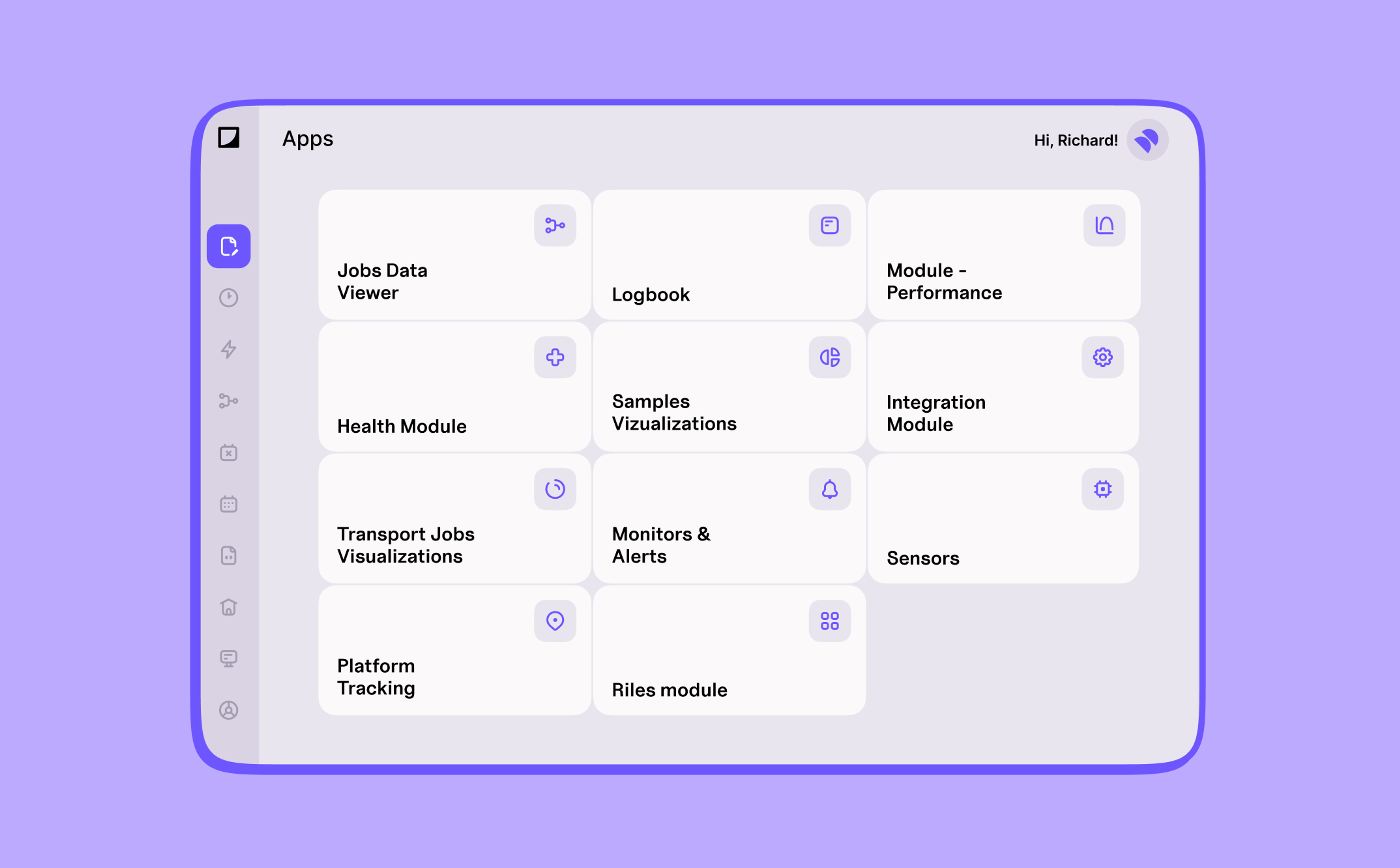 Apps grid in the web app
