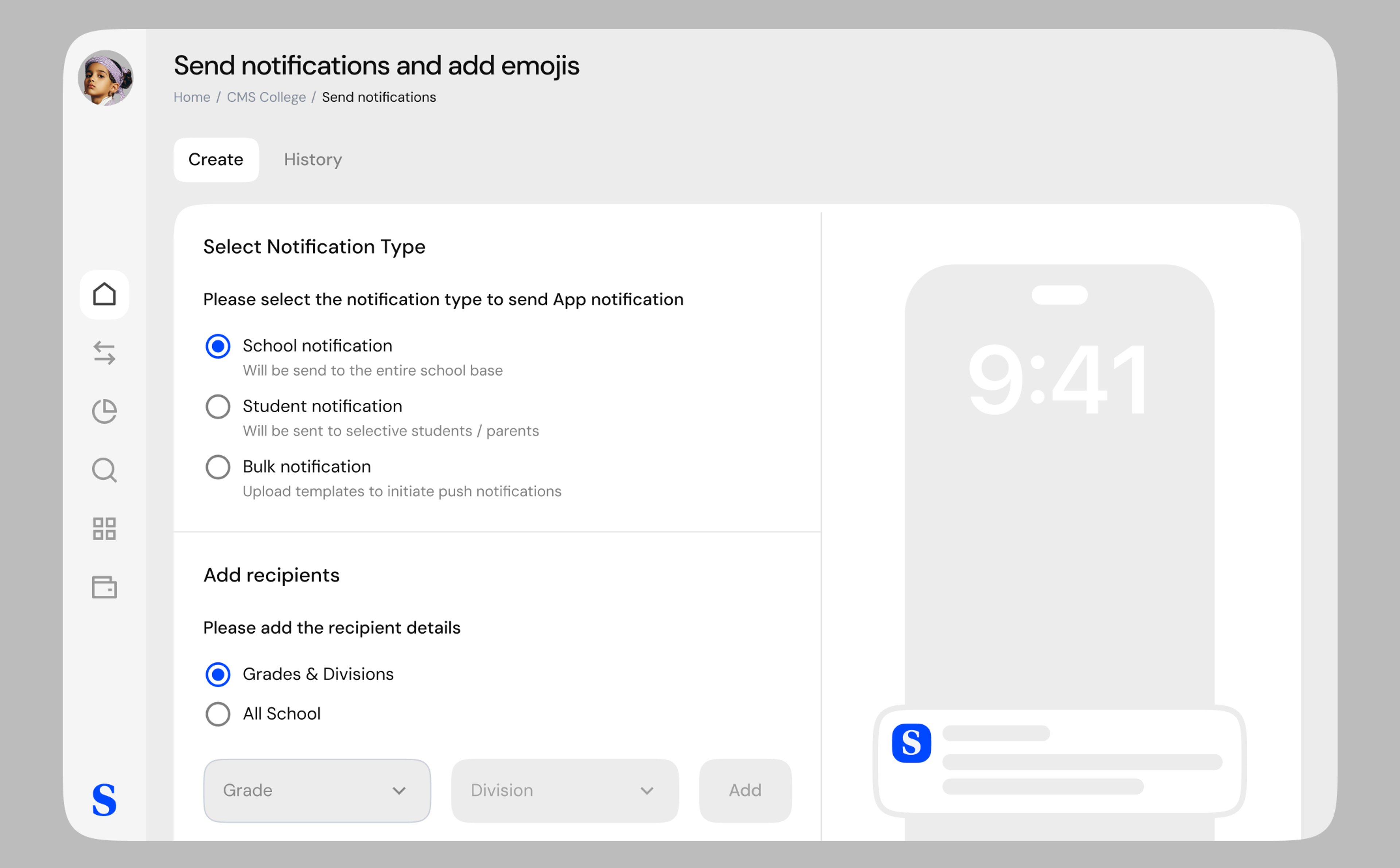 Notification composer in the Scholet school portal